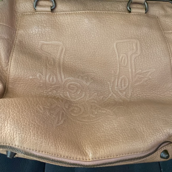 Betsy Johnson Unique Leather Tote/Purse in Beige with Several Outside Pockets - Picture 7 of 13